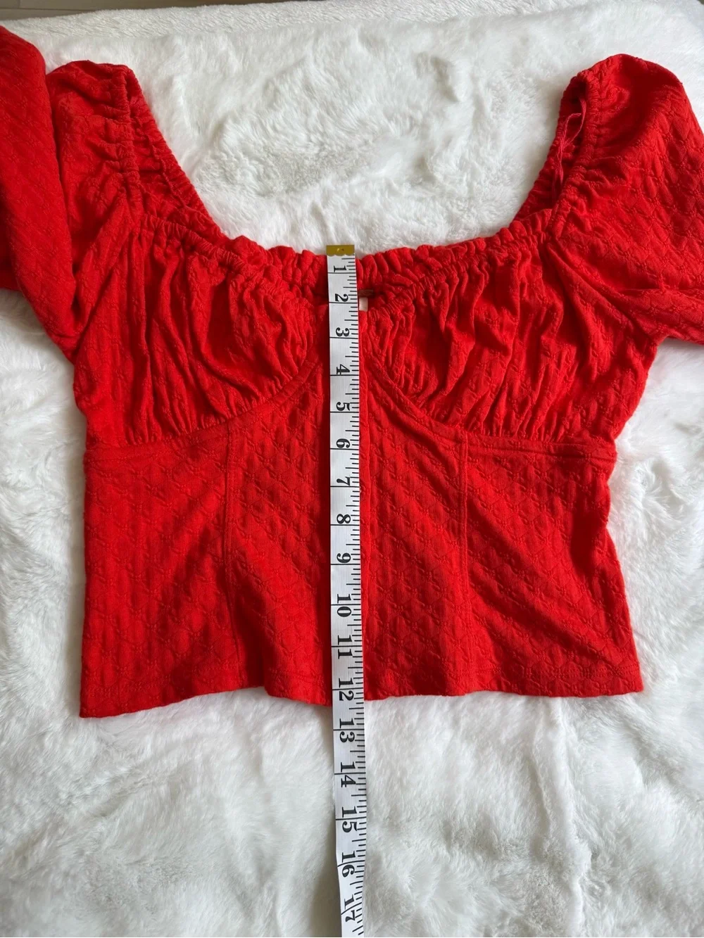 Free People Ladybug Long Sleeve Crop Top Red Textured Ruched Boho Size M NWOT